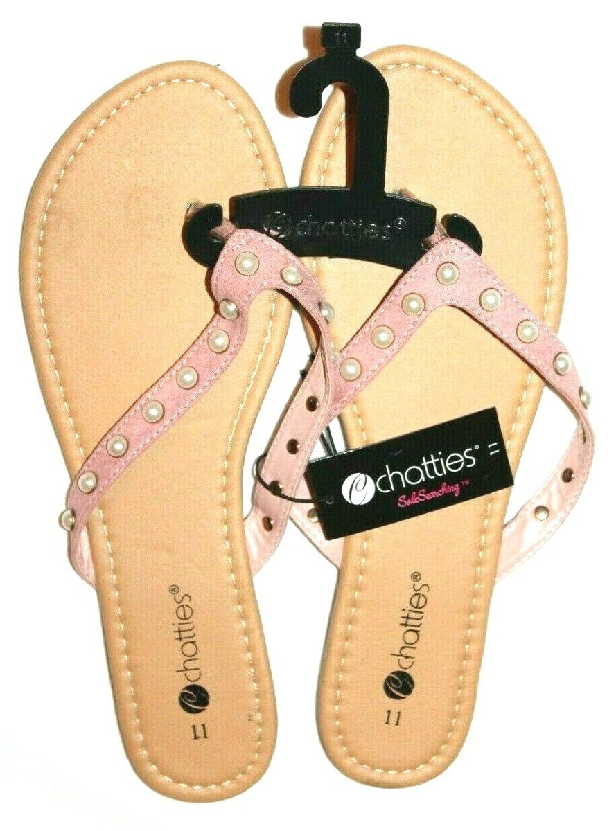 Chatties Women's Pink/Tan Embellished Faux Pearl Accent Thong