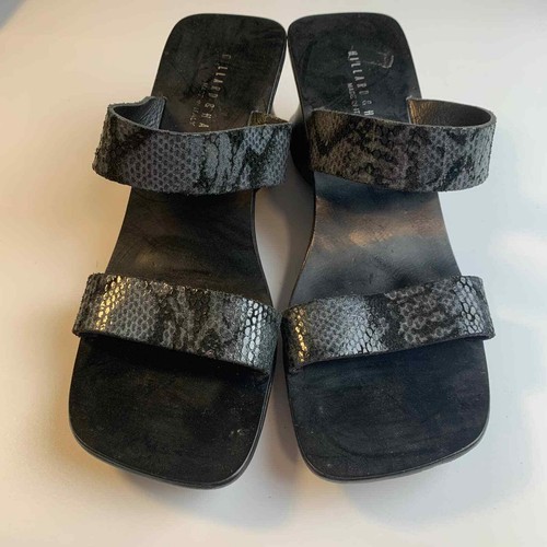 Hillard & Hanson Womens Gelato Heeled Sandals Size 8M Made Italy Black Squaretoe - Picture 3 of 11