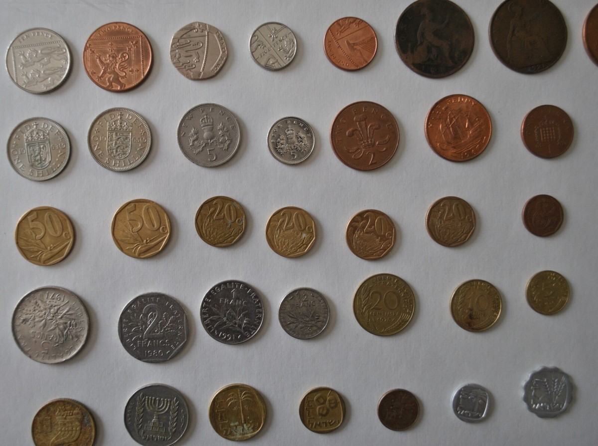 54 World Coin Collection, all different, UK Sets shield w 1864 P