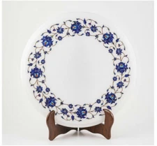 15" Round Marble Corner Table Top Pietra dura​ Handmade Lapis Inlay Home Decor