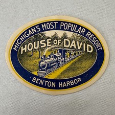 Vintage Hotel Travel Luggage Label House of David Benton Harbor Resort Michigan