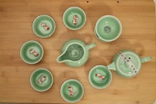 Vintage Jingdezhen Ice Green Miniature Tea Set-10Pcs Porcelain China Collectible
