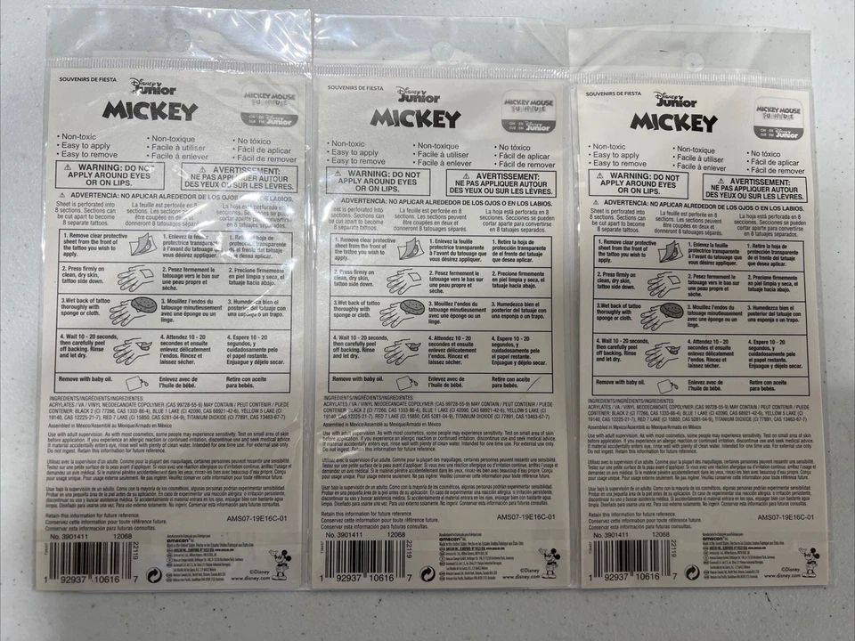 Mickey Mouse 24 Temporary TATTOOS Birthday Party Favor Stocking Stuffers 3 Packs - Image 2 of 4