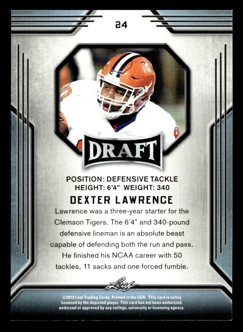 Dexter Lawrence 2019 Leaf Draft Card #24 Clemson Tigers