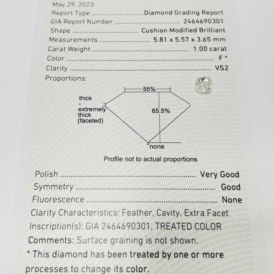 GIA Certified Natural Loose Diamond 1.00 Ct Cushion Cut F VS2 For Jewelry Ring - Image 2 of 4