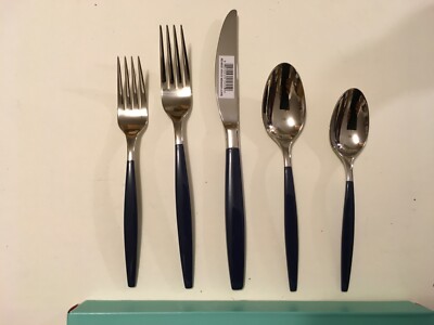 Kate Spade New York West 4th Street Navy 5 piece Setting Flatware NIB 18/10