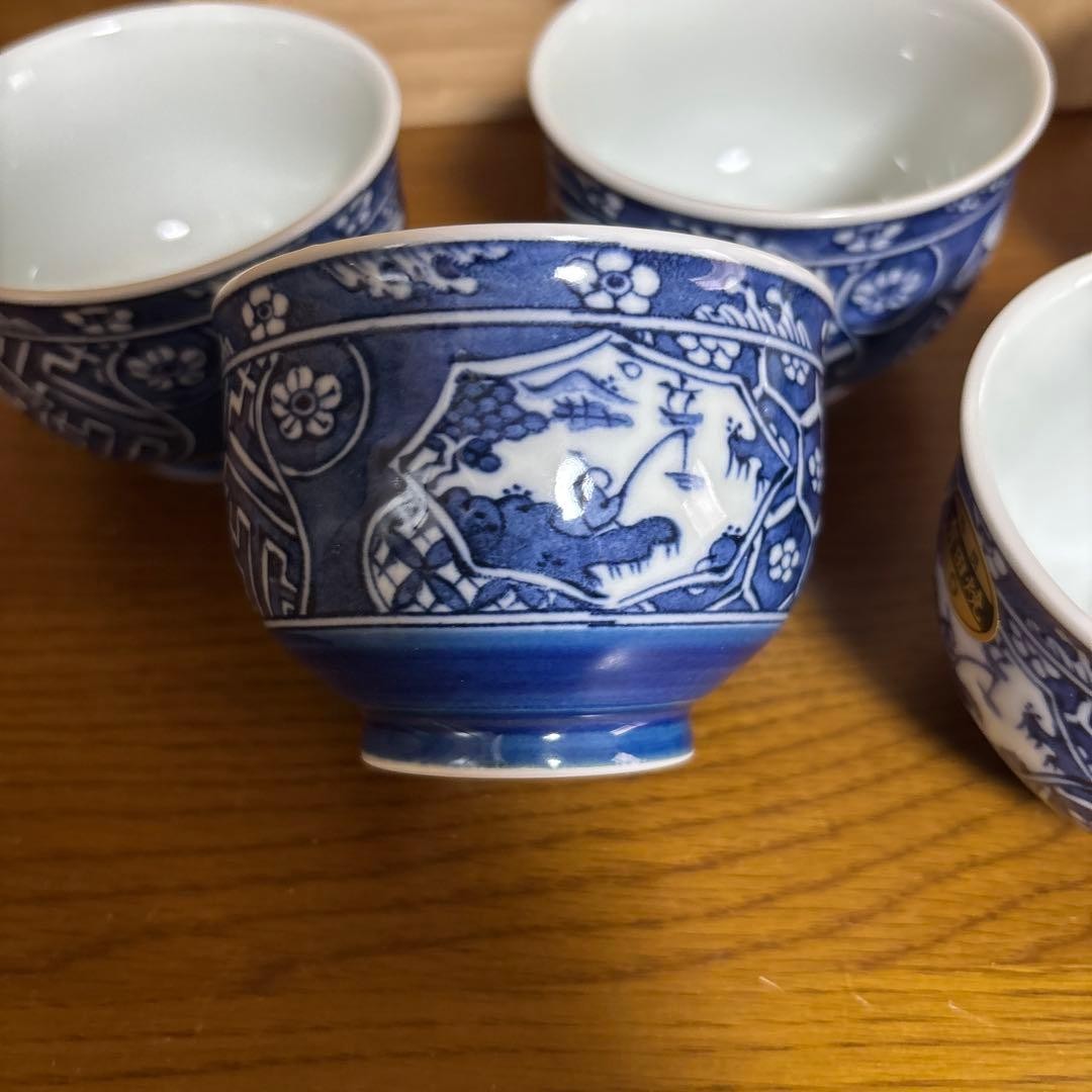 Arita Ware Aoka Teacup Set 5pcs Blue White Traditional Design Used