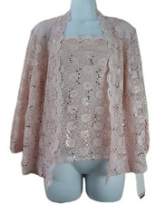 Alex Evenings Top Light Jacket Women's Size Large Lace Sequins 2 Pieces Pink