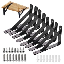 8Pcs Shelf Brackets Heavy Duty Triangle Shelving Brackets Right Angle Wall Mo...