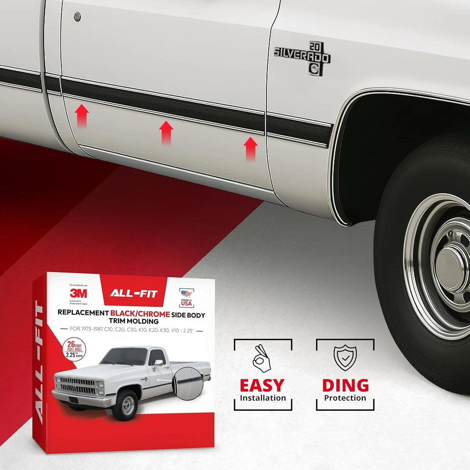 ALL-FIT Black Chrome Square Body Side Molding 73-87 Chevy C10 GMC Truck 2.25" - Image 4 of 4