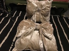 PAIR OF Champagne velvet Decorative bow tied cushion covers & inserts custom m