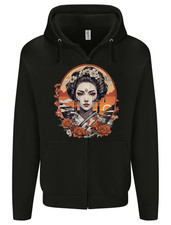 Geisha Girl With Flowers Mens Zip Up Hoodie