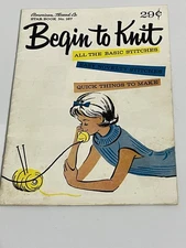 Vintage Begin To Knit Instruction Manual,  American Thread Co. Booklet, 1960s