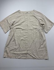Uniqlo Shirt Dress Womens Large Beige Button Front Half Sleeve Twill Short Shirt