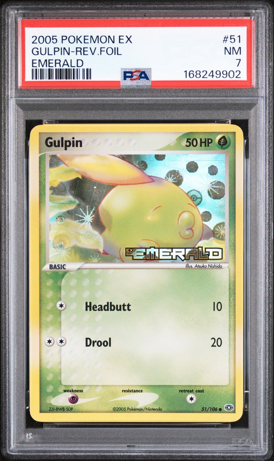 2005 POKEMON EX EMERALD #51 GULPIN-REVERSE FOIL PSA 7