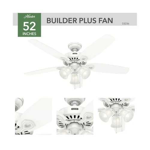 Hunter Fan Builder Plus Ceiling Fan 52In Snow White Snow White - Picture 3 of 8