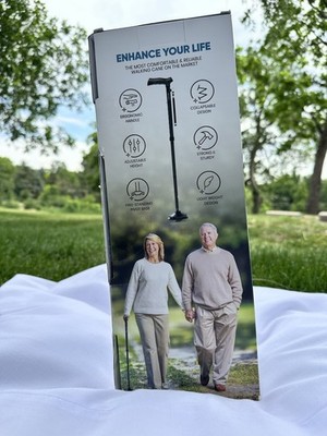 HONEYBULL Black Walking Cane Adjustable Foldable Free Standing Ergonomic Light