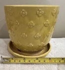 Vtg Shawnee USA Yellow Ceramic Planter w/Attached Saucer/Raised Floral Design