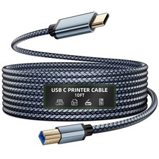 Printer Cable USB B to USB C 10ft, Nylon Braided Type B to Type C Printers Co...