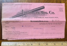 1912 billhead Laughlin Fountain Pen Detroit MI Writing Instrument Advertisement