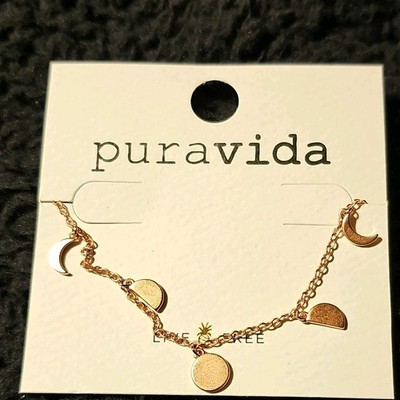 Pura Vida Rose Gold Plated Celestial Moon Charm Cable Chain Necklace Lobster