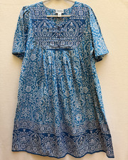 New Expressions cotton Turquoise Floral Mumu Lounge House Maxi Dress Pockets L