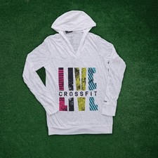 Reebok Women's Crossfit "LIVE" White Burnout Long Sleeve Hooded T-Shirt