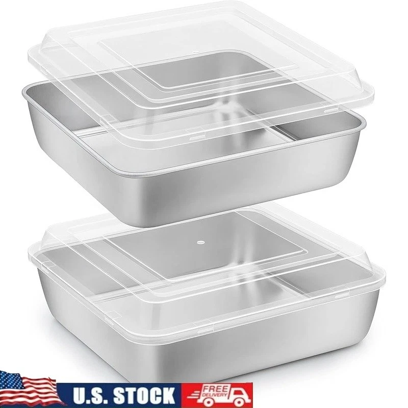 Stainless Steel Baking Pan Set W/ Airtight Lids Cakes Lasagna Brownies Roasting