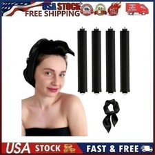 4pc Heatless Hair Curler Overnight Rods Blowout Jumbo, Heatless Curls BLACK
