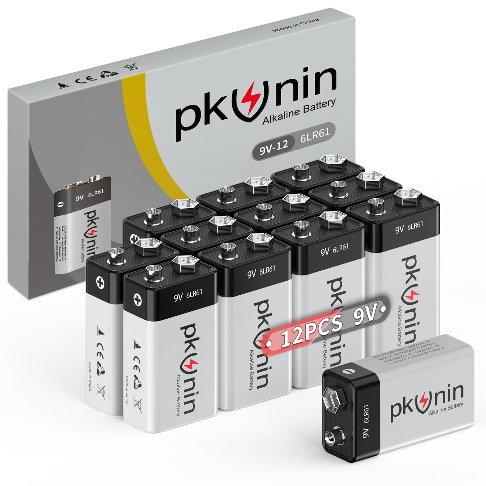 9V Batteries Alkaline 9 Volt Battery 12 Pack Square Smoke Alarm Batteries, Lo...-image