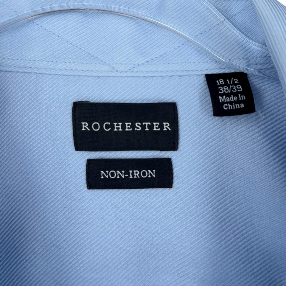 Camisa de vestir Rochester azul claro sin hierro 18 1/2 38 39 para hombre con botones Foto 3 de 4
