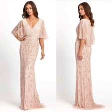 NEW Mac Duggal 9064 Embellished Cap Sleeve Faux‎ Wrap Trumpet Gown Blush SZ 10