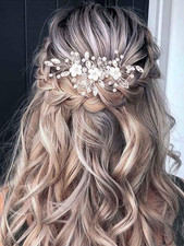 Silver Flower Bride Wedding Hair Vine Leaf Bridal Hair Piece Rhinestone Hair Acc