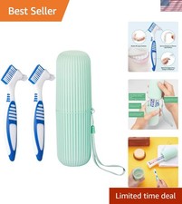 2pcs Double Bristle Head Denture Brush Dental Cleaning Brush with Portable To...