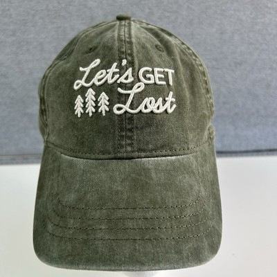 NEW ''Let's Get Lost'' Embroidered Cap Olive Green Time & Tru Adjustable Cotton