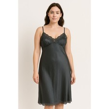 Vintage Slip Dress Gown Nightie Black Size Medium Lace Details Satin 90s Y2K 60s