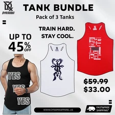 Unisex Sleeveless Tank Top Pack of 3 Fitness Gym Streetwear Muscle Shirts Bundle
