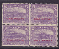 TASMANIA 1912 2D VIOLET "ONE PENNY" SURCHARGE BLOCK (4) MINT/MH SG 260 (RD127B)