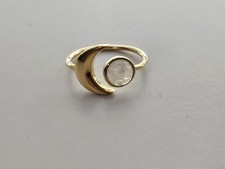 Gold Plated Sterling Silver 925 Moonstone and Moon Ring Adjustable Size