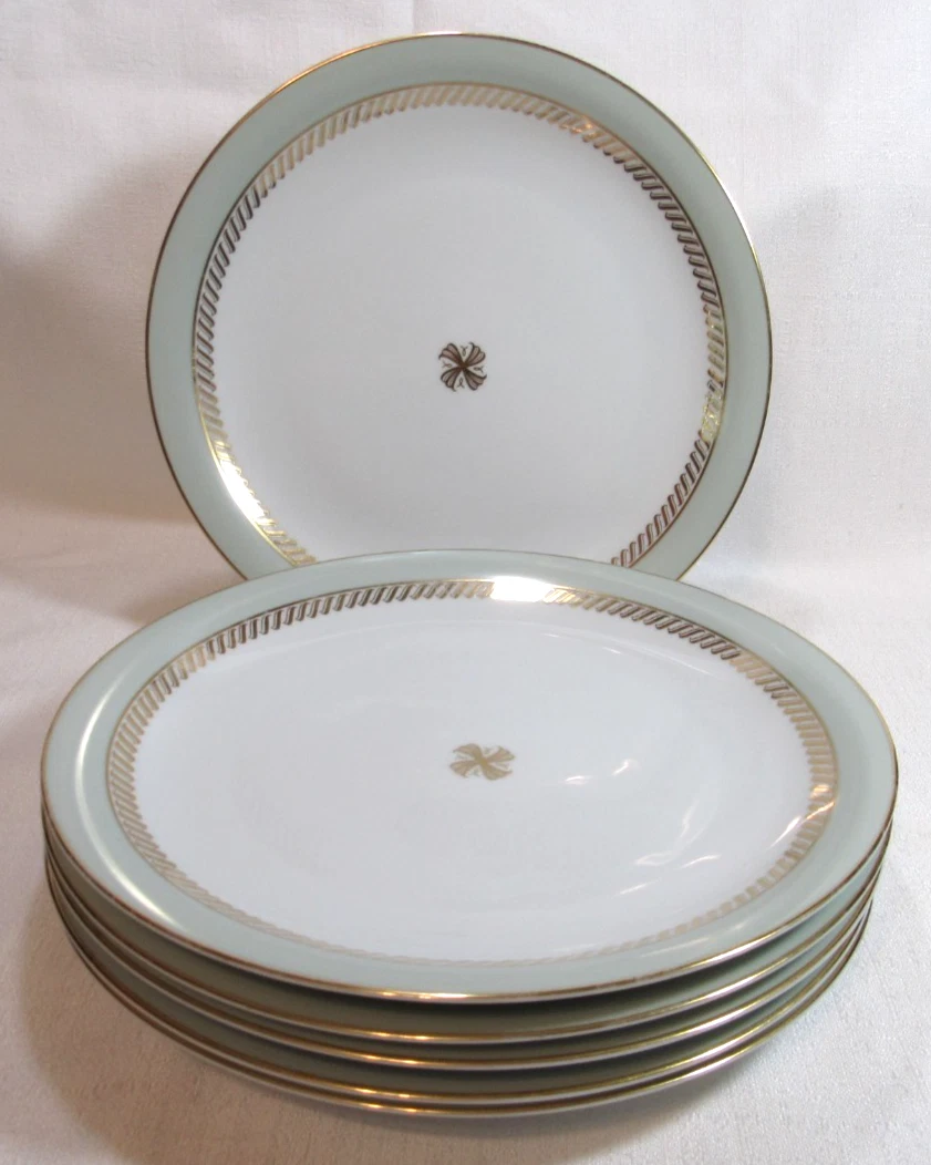 Noritake Japan Vintage Green Gold 5583 Six (6) Dinner Plates GC | eBay