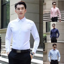Men Long Sleeve Tops Wedding Party Dress Shirt Casual Business Button Up Shirts