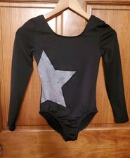 More Than Magic Youth Lg 10/11 Girls Longsleeve Leotard black with silver star