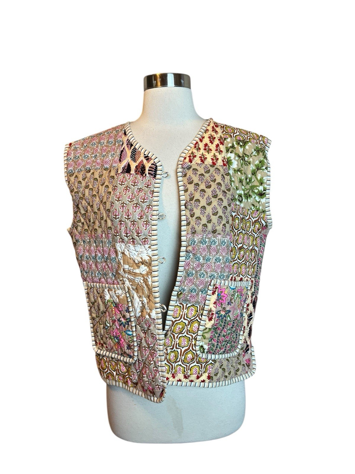 Patchwork Quilted Vest One Size Floral Reversible… - image 2