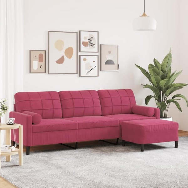 3-Sitzer-Sofa Mit Hocker Weinrot 210 Cm Samt-image