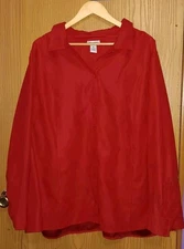 Catherines Long Sleeve Suede Button Up Womens Size 3XL Red Velveety Collared