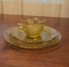 Vintage FEDERAL Depression Glass Yellow Sharon Cabbage Rose 3 pcs set