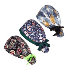 Scrub Caps Women Ponytail Holder Working Cap with Buttons Ribbon Tie Scrub Ha...