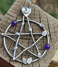 Stunning Sterling Silver Pentacle with Amethyst & Leaves.  OOAK