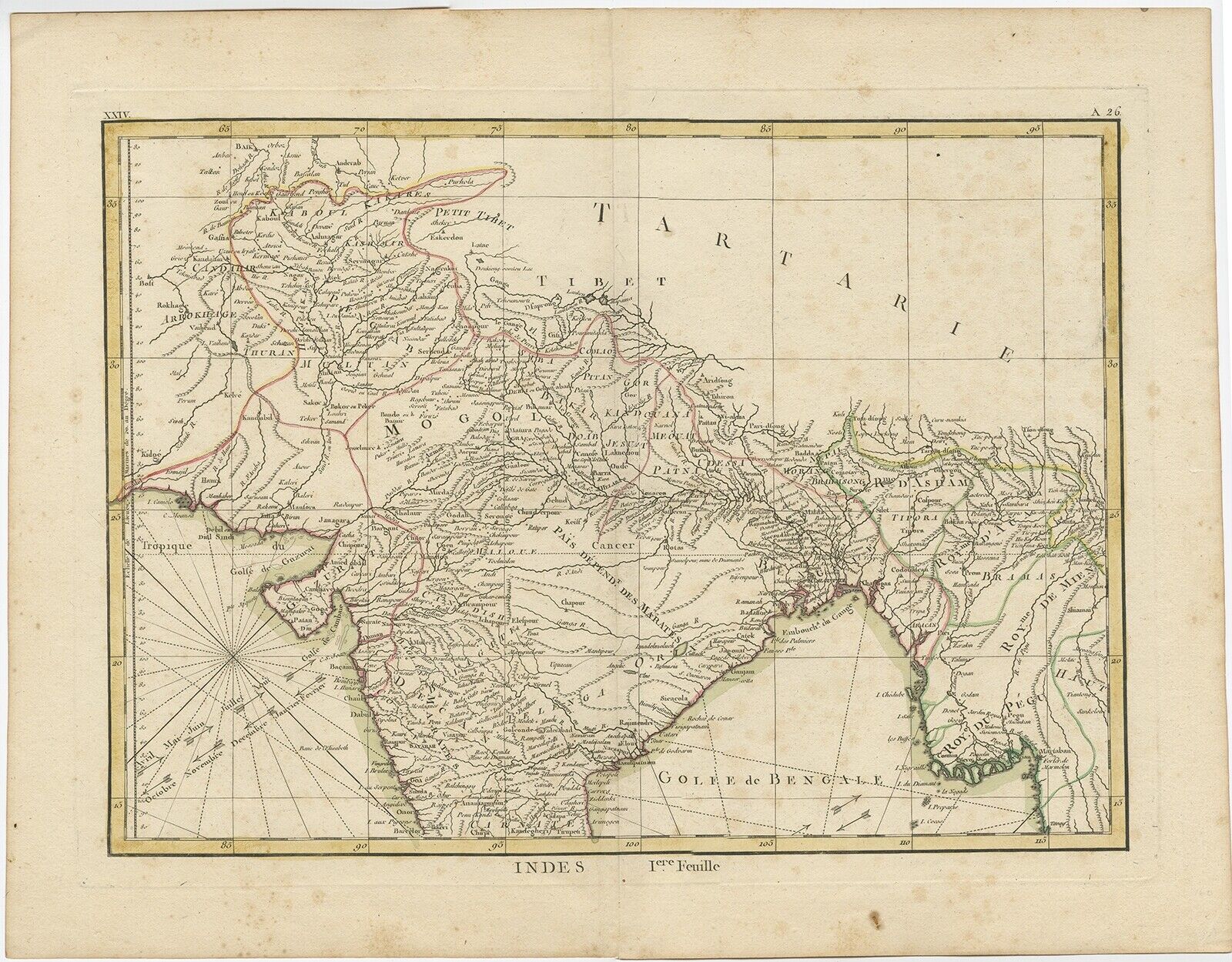 Antique Map of Northern India by Bonne (1776)
