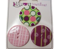 Pink Green Buttons x 3 Pieces 2-hole 1 3/8 inches Round Sewing Crafts B44